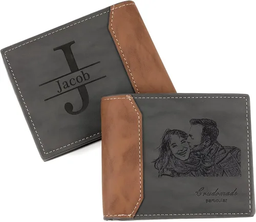 Carteras personalizadas para hombres, cartera personalizada para hombre con imagen grabada y nombre, billetera delgada de cuero plegable, regalos