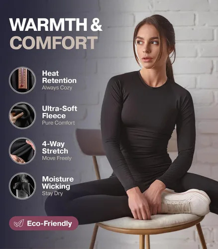 Miniatura 2 de Thermajane - Ropa interior larga térmica para mujer, conjunto de pijama con forro de vellón, ideal como capa base, para climas fríos