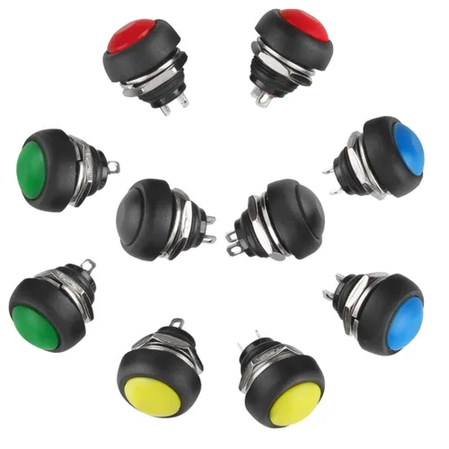 Larcele 10 piezas 0.472 in botón pulsador momentáneo encendido apagado interruptor ANKG-01 (5 colores)