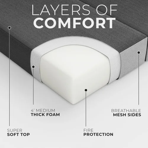 Miniatura 2 de Cozzzi Colchón plegable individual de 4 pulgadas para suelo y viajes con funda extraíble, colchón ligero y portátil para adultos y niños, compacto