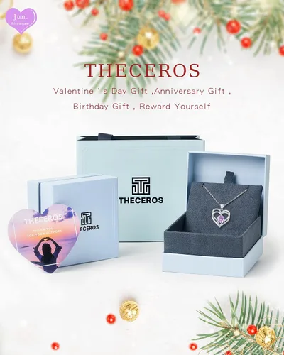 Miniatura 7 de THECEROS Collar de corazón para mujer, chapado en oro de 18 quilates, collar de piedra natal de plata de ley, regalo para mujer