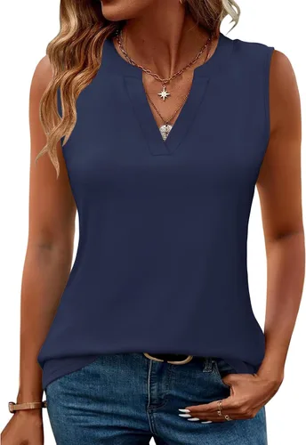 Miniatura 25 de Romanstii Camisas sin mangas para mujer, estilo casual, de verano, cuello en V, blusas elegantes, túnica