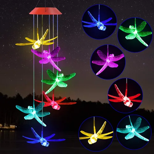Miniatura 10 de Solawindchime Campanillas de viento de piña, árbol de coco, regalos para mujeres, campanillas de viento solares que cambian de color, luces solares