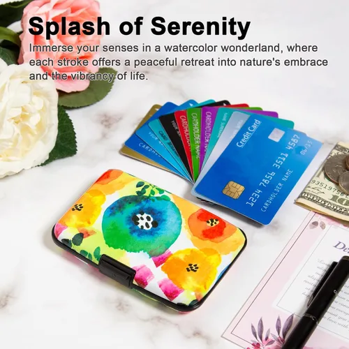 Miniatura 7 de Porta tarjetas de crédito pequeño con bloqueo RFID, cartera metálica delgada, mini, de aluminio, funda dura para mujeres y hombres