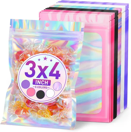 Miniatura 44 de ANZNKU 50 piezas 7 cm x 23 cm Bolsas holográficas para bolígrafos Bolsas de embalaje para bolígrafos Bolsa resellable a prueba de olores