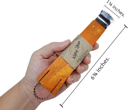 Miniatura 3 de WitnyStore Herramienta de cocina de 6¾ pulgadas con mango de madera de acero inoxidable, trituradora de coco, 2 cuchillas, estilo tradicional