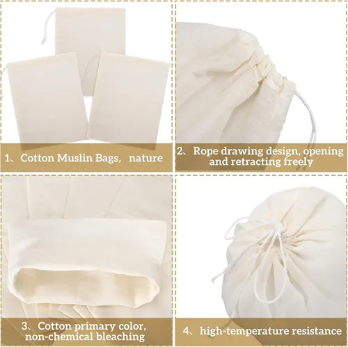 Miniatura 2 de Boao 50 bolsas de té de tela de queso de 6 x 8 pulgadas para colar, filtro de té reutilizable, bolsas sueltas vacías para sopa y especias