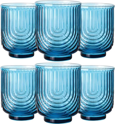 Miniatura 14 de JOVGANK Juego de vasos de bebida vintage rosados de 6 a 14 onzas, vasos de vidrio rosa art déco, vasos de cóctel de whisky, para bar, jugo de café