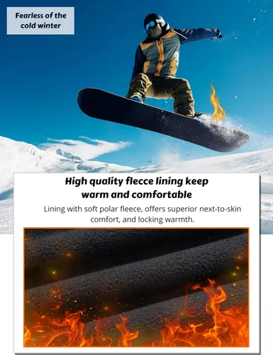 Miniatura 5 de MAGCOMSEN Pantalones de invierno para hombre, 5 bolsillos con cremallera, pantalones de esquí para nieve, con forro polar, resistentes al agua