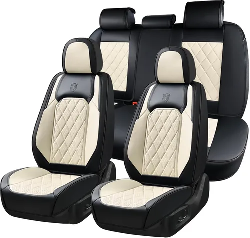 Miniatura 29 de Coverado Fundas de Asientos Delanteros, Funda de Asiento de Cuero Sintético de Lujo Impermeable, Protector de Asiento de Coche Beige, Funda