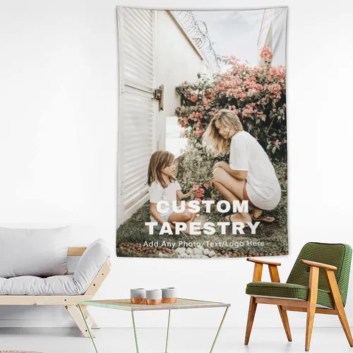 Miniatura 13 de AXKEUDO Regalos para la familia, tapiz personalizado con cualquier foto, telón de fondo para colgar en la pared como arte de pared, recuerdos Diseño
