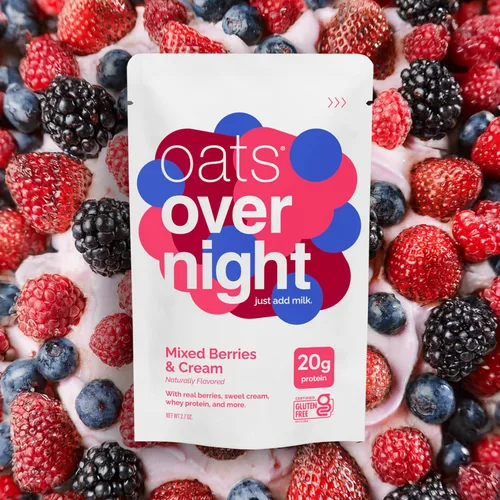 Miniatura 6 de Oats Overnight Mezcla de bayas y crema, avena durante la noche con 0.71 onzas de proteína, batido de proteína de desayuno alto en fibra, avena sin