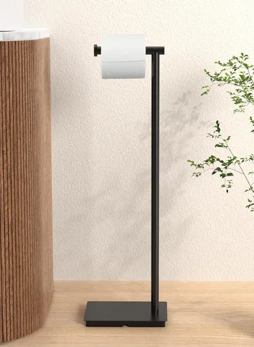 KES Soporte de papel higiénico de 26.2 pulgadas para baño, soporte de papel higiénico de pie libre SUS304 de acero inoxidable negro mate,