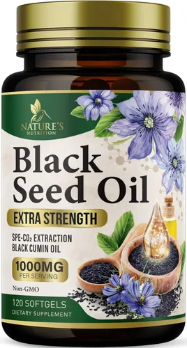 Cápsulas de aceite de semilla de comino negro de 1000 mg por porción, semillas negras de Nigella sativa premium, aceite de semilla negra natural