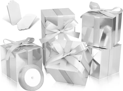 Miniatura 13 de Paquete de 50 cajas de regalo pequeñas, cajas de regalo de 2 x 2 x 2 pulgadas, cajas de regalo de papel marrón con tapas para regalos, manualidades