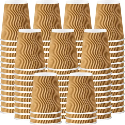 Miniatura 19 de Lamosi Tazas de café desechables 8 oz Paquete de 100, Tazas de café de papel 8 oz para bebidas calientes o frías, Taza de pared ondulada aislada