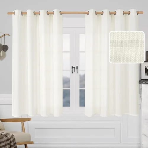 Miniatura 35 de LAMIT Cortinas de Lino Blancas Semitransparentes para Dormitorio, Paneles Filtrantes de Luz, Cortinas de Lino con Ojales de Protección de Privacidad