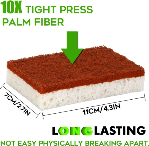 Miniatura 3 de Esponja natural a base de plantas, paquete de 12 esponjas de limpieza de fibra de palma con esponjas biodegradables compostables que no rayan