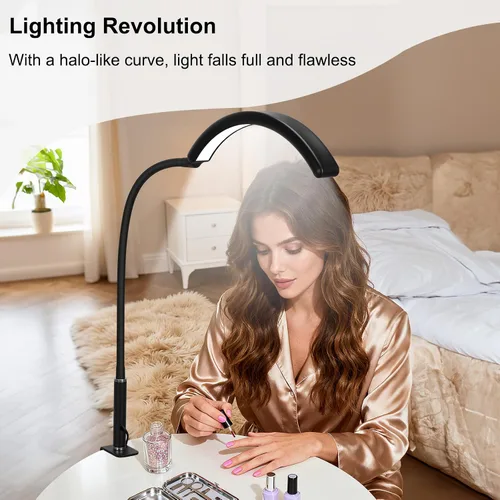 Miniatura 2 de Lámpara de escritorio LED profesional de media luna para técnicos y artistas de uñas, lámpara flexible de cuello de cisne con abrazadera, 5 modos