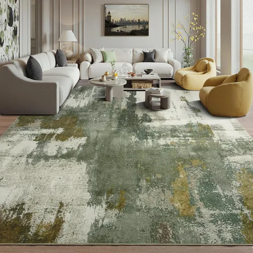 Miniatura 36 de Kelarea Alfombra lavable para sala de estar, 5 x 7 antideslizante, alfombras modernas abstractas color beige, alfombra de pelo bajo fácil