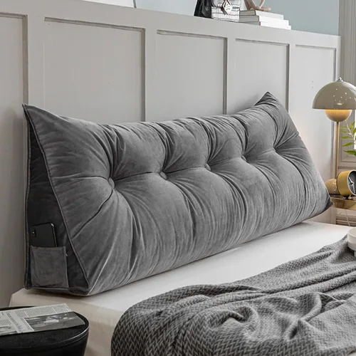 Miniatura 11 de Almohada de pared triangular con botones copetudos, cojín de apoyo de lectura, almohada de cama de lectura suave, color sólido, soporte para cuello
