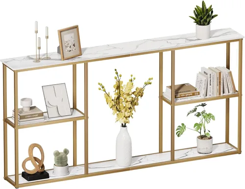 Miniatura 13 de WOHOMO Mesa consola, mesa de entrada estrecha de 12 pulgadas para sala de estar, 31.5 x 31.5 pulgadas, mesa de sofá industrial negra con estantes