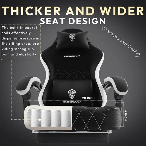 Miniatura 2 de Dowinx Silla para videojuegos, silla de computadora de tela transpirable con cojín de resorte de bolsillo, silla ergonómica de masaje con soporte