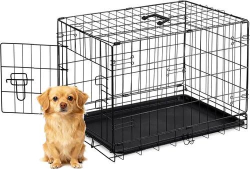 Miniatura 7 de Jaula para perros – Jaula portátil mediana de 36 pulgadas de doble puerta, jaula de alambre de metal para mascotas con bloqueo seguro, bandeja a