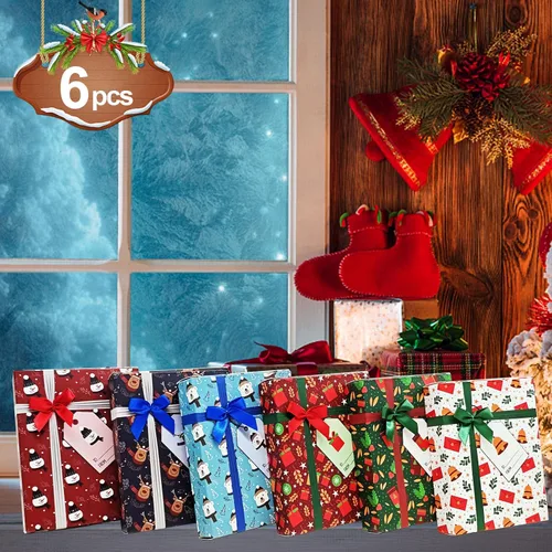 Miniatura 6 de SeunKieer 6 cajas porta tarjetas de regalo de Navidad con lazos, cajas de envoltura de regalos con tarjetas de felicitación Feliz Navidad, mini