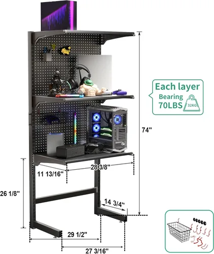 Miniatura 2 de JWX DDB - Estantería de pie para juegos, 30 pulgadas, gabinete de tablero de clavijas con tablero de clavijas de metal para oficina en casa y 15