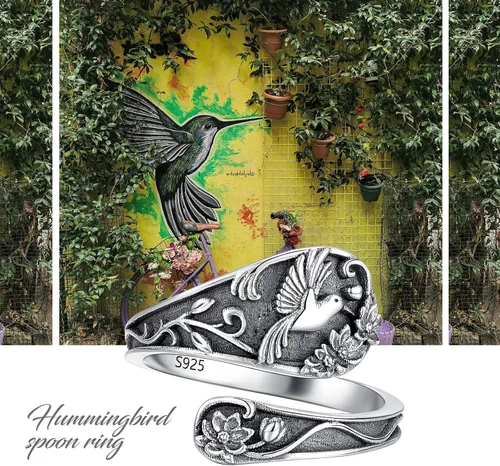 Miniatura 6 de Spoon Ring Sterling Silver Hummingbird Ring Vintage Antique Spoon Rings Adjustable Thumb Rings for Women