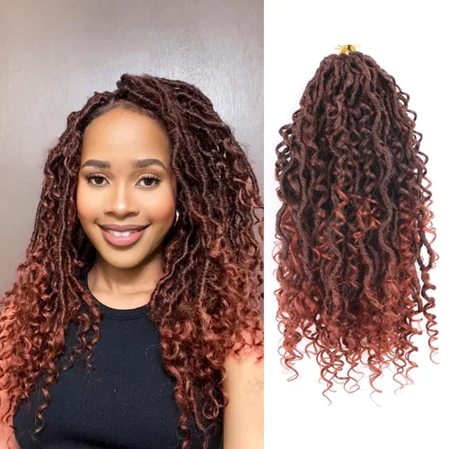Miniatura 35 de Cabello de Crochet de 8 Pulgadas para Mujeres Negras, 7 Paquetes de Cabello de Crochet Goddess Locs con Puntas Rizadas, Locs Falsos Cortos con Bucle