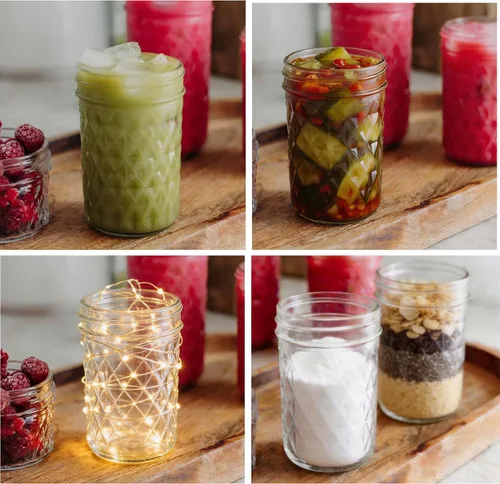 Miniatura 7 de Mason Jars - Tarros de boca regular de 8 onzas, paquete de 4 tarros de vidrio de grado alimenticio con tapas herméticas, tarros reutilizables sin