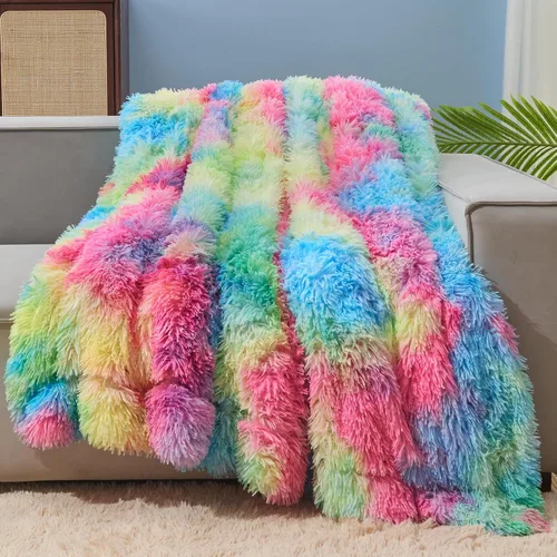 Miniatura 27 de GONAAP Manta de Tiro de Piel Sintética Mullida Tamaño Twin Rosa Claro Súper Suave Acogedora Felpa Mullida Lanuda para Sofá, Sillón o Cama