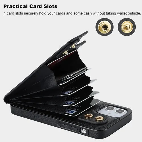 Miniatura 4 de Folosu Funda compatible con iPhone 12 Mini con soporte para tarjetas, rotación de 360°, soporte de anillo de dedo con función atril, protección