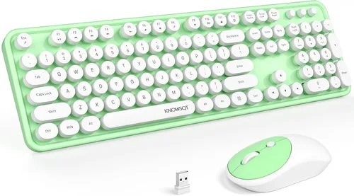 Miniatura 44 de KNOWSQT Combo de teclado y ratón inalámbrico, teclados lindos de tamaño completo estilo máquina de escribir 2.4G azul colorido - receptor USB Plug