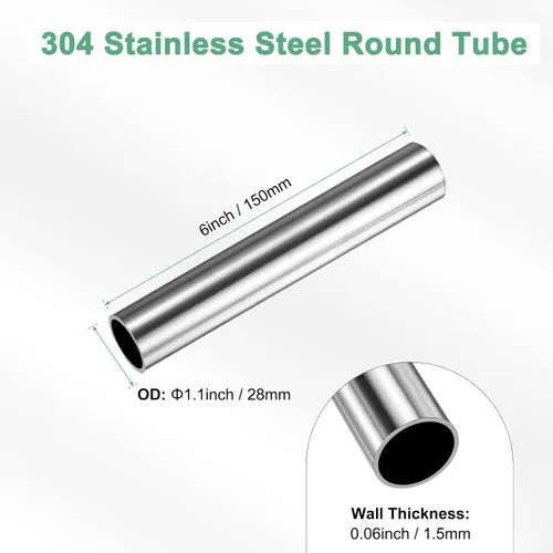 Miniatura 3 de M METERXITY Tubo de acero inoxidable 304 de 5.906 in, 1.102 in de diámetro exterior de 0.059 in de grosor de pared, tubo de acero inoxidable sin