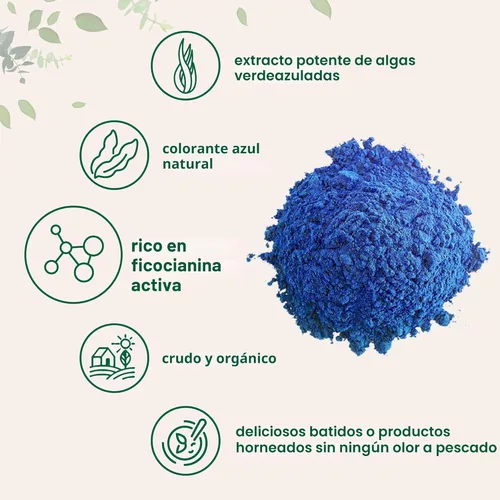 Miniatura 3 de Polvo de espirulina azul orgánica (extracto de ficocianina), 30 porciones, sin olor a pescado, proteína 100% vegana de algas azul-verdes, colorante
