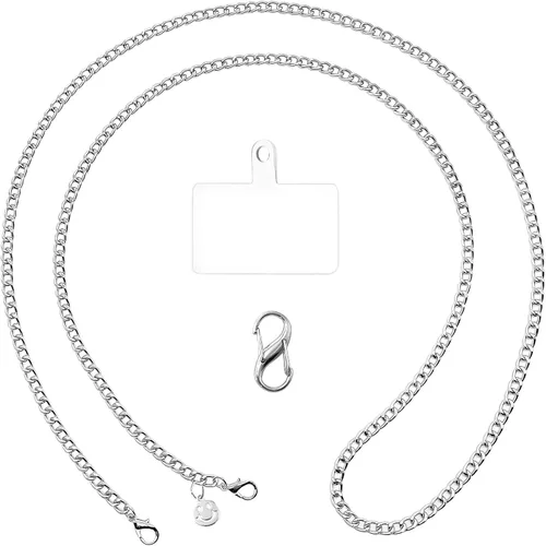 Miniatura 10 de Correa cruzada para teléfono con pestaña de sujeción, correa ajustable para teléfono, cordón de cadena de metal para teléfono, correa para el cuello