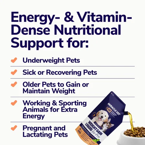 Miniatura 3 de MIRACLE VET Ganador de peso alto en calorías para perros y gatos - Suplemento nutricional multivitamínico en gel, aceite de pescado Omega, calcio