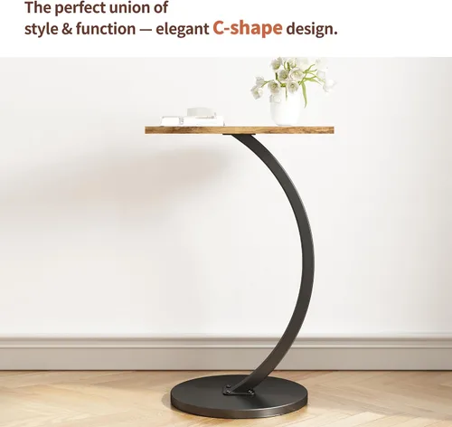 Miniatura 6 de C Shaped Side Table End Table Round Small Side Tables with Metal Frame for Sofa Bed Couch TV Tray Tables for Living Room Bedroom Small Spaces