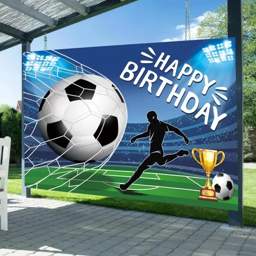 Cartel de feliz cumpleaños con temática de fútbol, cartel gigante grande de 71 x 43 pulgadas para decoración de fiestas en interiores y exteriores,
