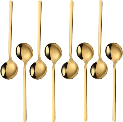 Juego de 8 cucharas de café doradas de 5.24 pulgadas, cucharas de postre pequeñas de acero inoxidable de 5.24 pulgadas, cucharas de té SUS 304 de