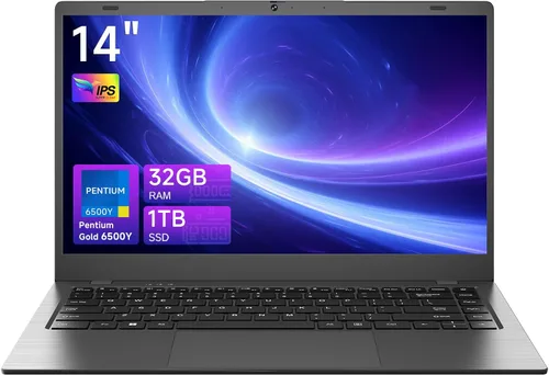 Portátil de 32 GB de RAM 1 TB SSD, procesador Pentium dorado (hasta 3.4 GHz), pantalla IPS FHD de 14 pulgadas, 38WH, USB 3.2, tipo C, HDMI, WiFi 5,