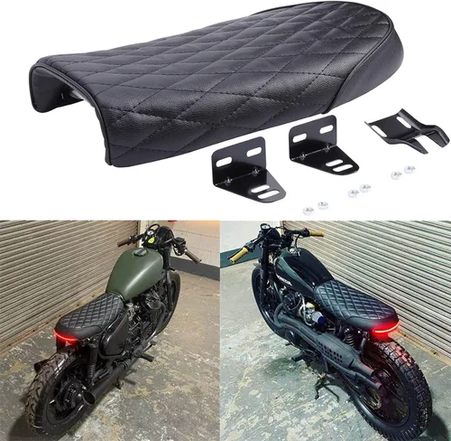 Miniatura 5 de Asiento plano retro de rombo negro vintage para motocicleta Cafe Racer para KZ400 KZ550 K750 Z650 W650 CB100 CB125 CB175 CB200 CB350 CL200 CL350
