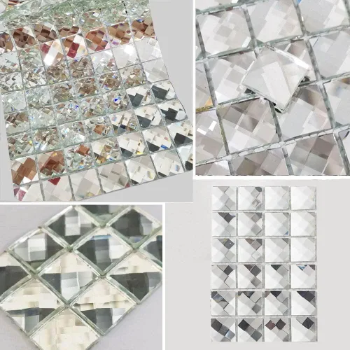 Miniatura 10 de Diflart 10 hojas de azulejos de mosaico de vidrio para despegar y pegar, cuadrado plateado de 3/4 pulgadas, azulejos de espejo de diamante de Pelar