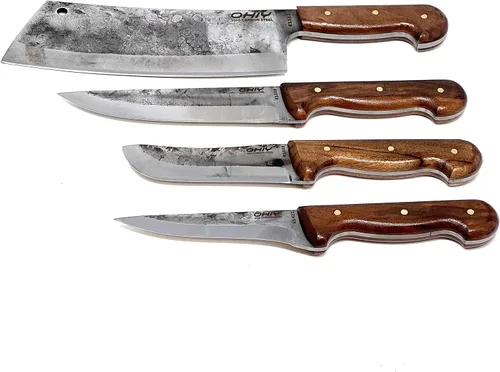 Miniatura 4 de Butcher Series - Juego de cuchillos y cuchillos forjados a mano de 4 piezas con funda de cuero auténtico, cuchillas de acero de alto carbono 5160
