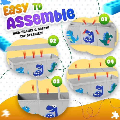 Miniatura 4 de Organizador de almacenamiento de juguetes extra grande para niños, caja de juguetes plegable de 40 x 13 x 16 pulgadas con 3 tapas, divisores