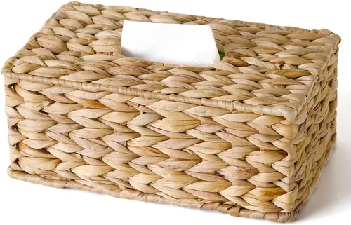 Miniatura 13 de Funda cuadrada de mimbre para caja de pañuelos, cajas de pañuelos faciales, caja de servilletas tejida a mano para baño, dormitorio, oficina, mesa