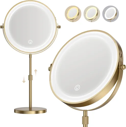 Espejo de maquillaje con luces, 1x/20x 360°, espejo de maquillaje iluminado ajustable con brillo, espejo de maquillaje con aumento, espejo